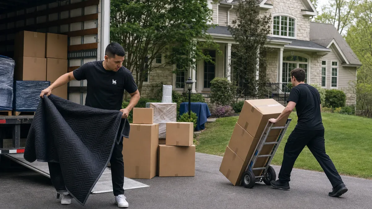 Bulldog Movers home move staging with boxes and moving blankets for Darnestown moving services