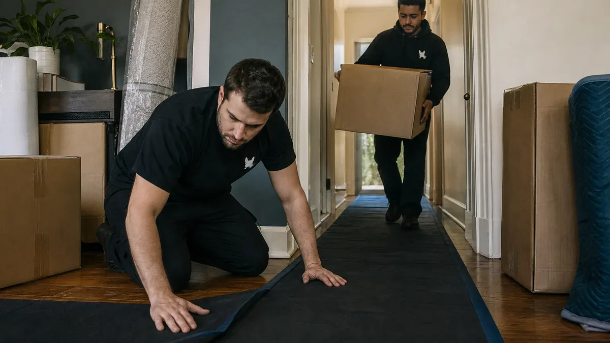 Bulldog Movers floor protection during a home move for Falls Church moving services