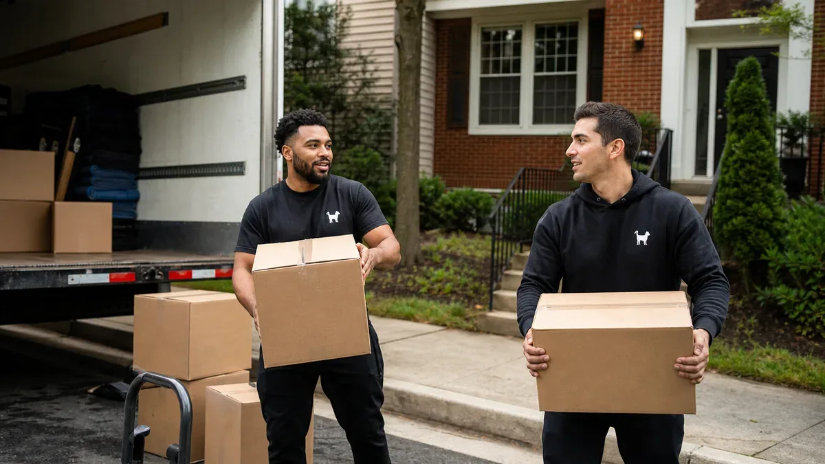Bulldog Movers local moving crew carrying boxes for Northern Virginia moving services