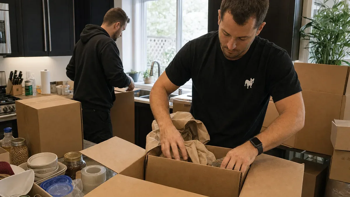 Bulldog Movers crew packing boxes during move-week preparation
