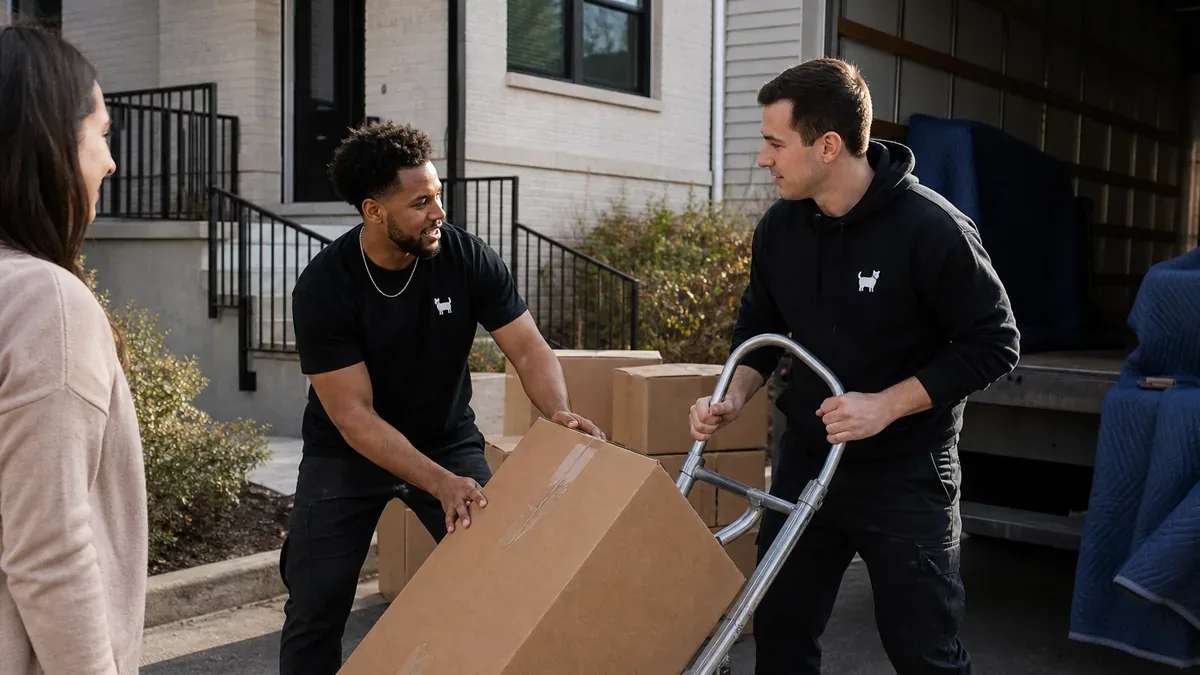 Bulldog Movers crew staging boxes for a Rockville neighborhood move