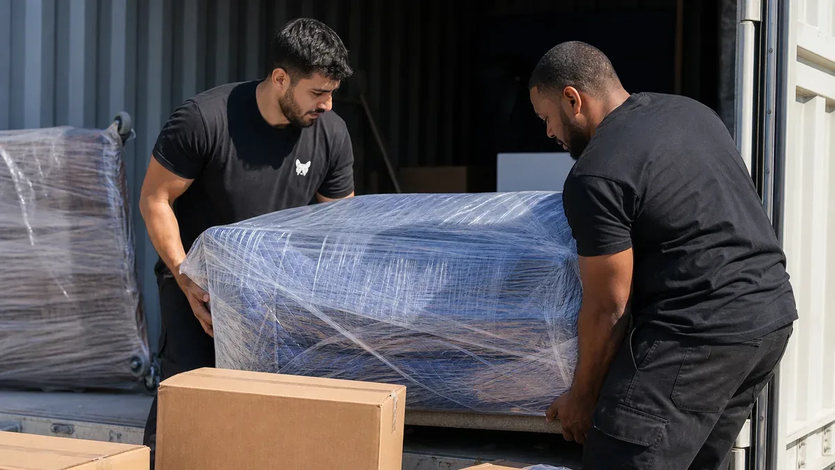 Bulldog Movers crew loading wrapped furniture for labor-only moving help
