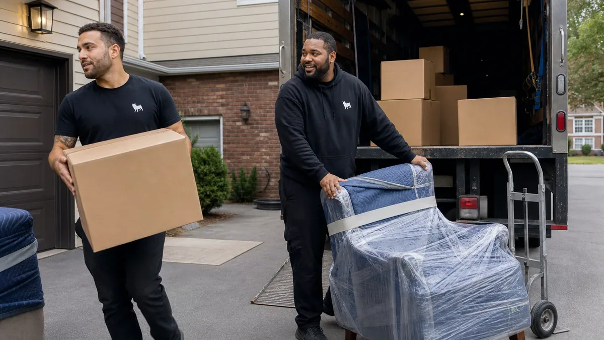 Bulldog Movers crew loading boxes and wrapped furniture for a DMV local move