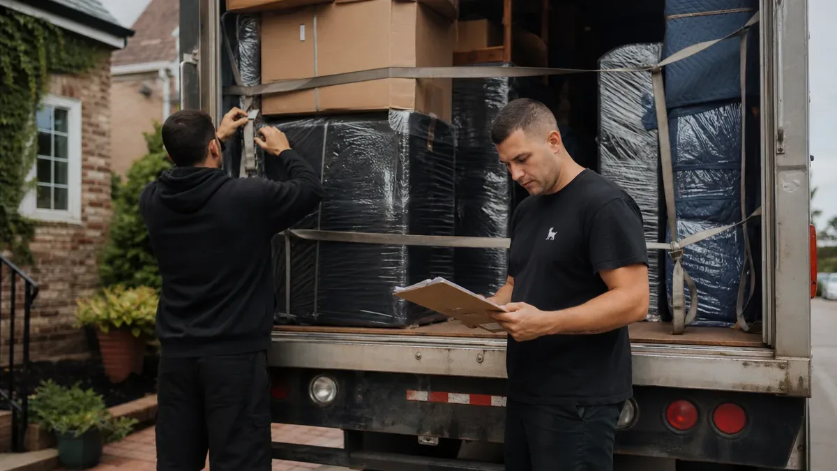 Bulldog Movers crew preparing a protected household load for a DC to Dallas move