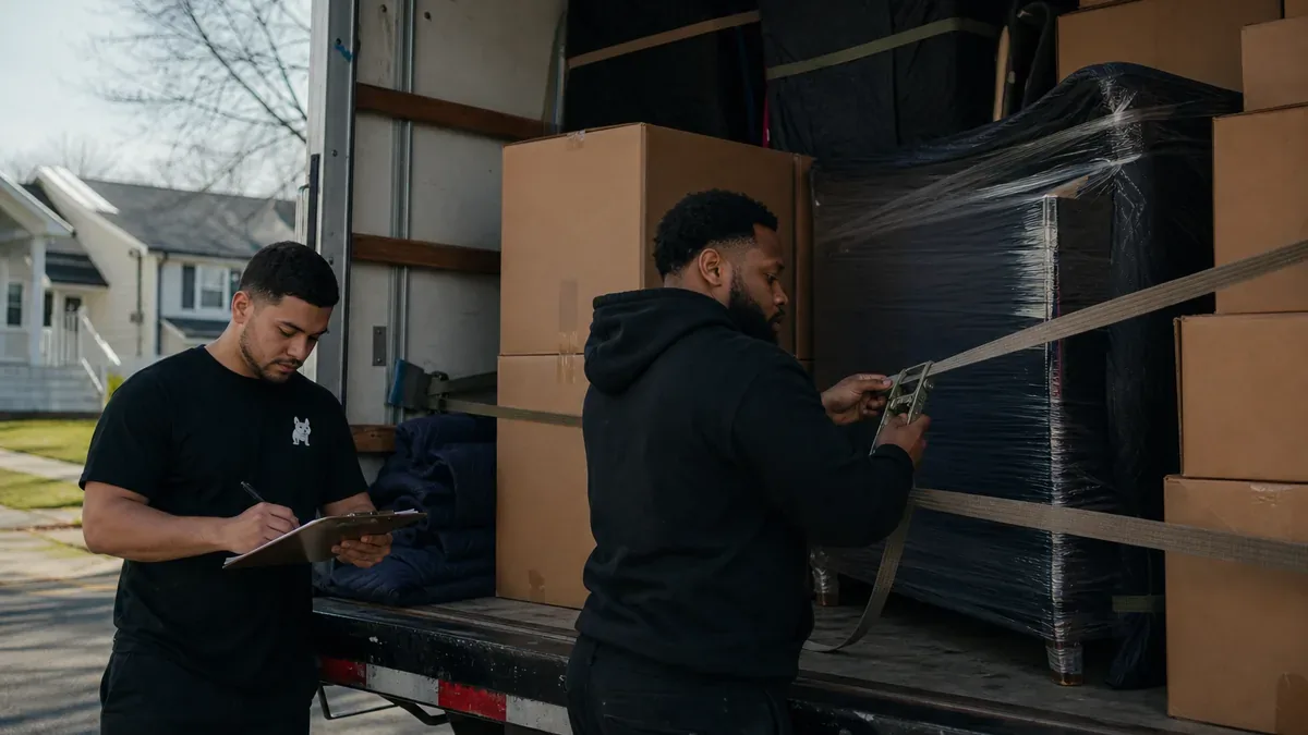 Bulldog Movers crew securing a truck load for a long-distance move