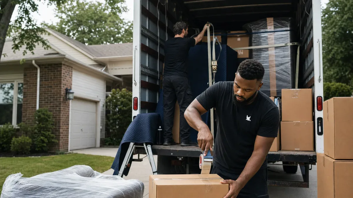 Bulldog Movers crew preparing a protected household load for a DC to Florida move