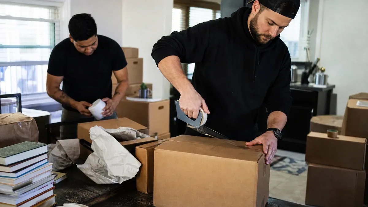 Bulldog Movers crew packing boxes inside a DMV home